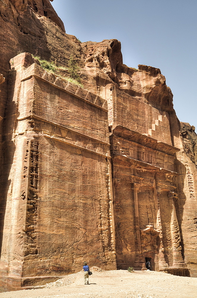 Tourists in front of Facade, The Street of Facades, Petra, UNESCO World Heritage Site, Jordan, Middle East