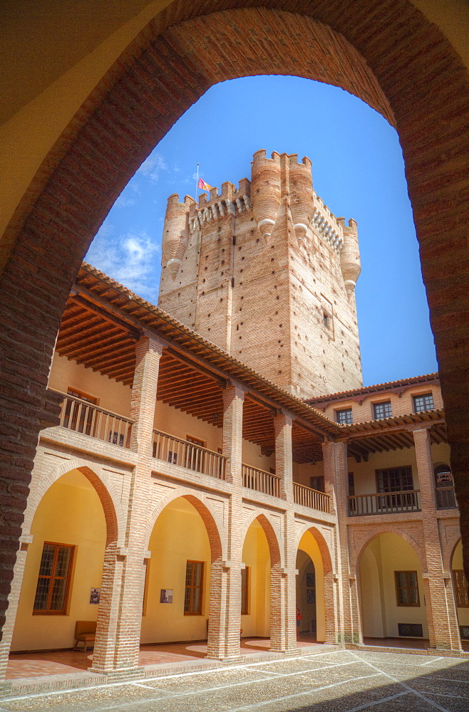 View from Inner Courtyard, Castle of La Mota, built 12th century, Medina del Campo, Valladolid, Castile y Leon, Spain, Europe