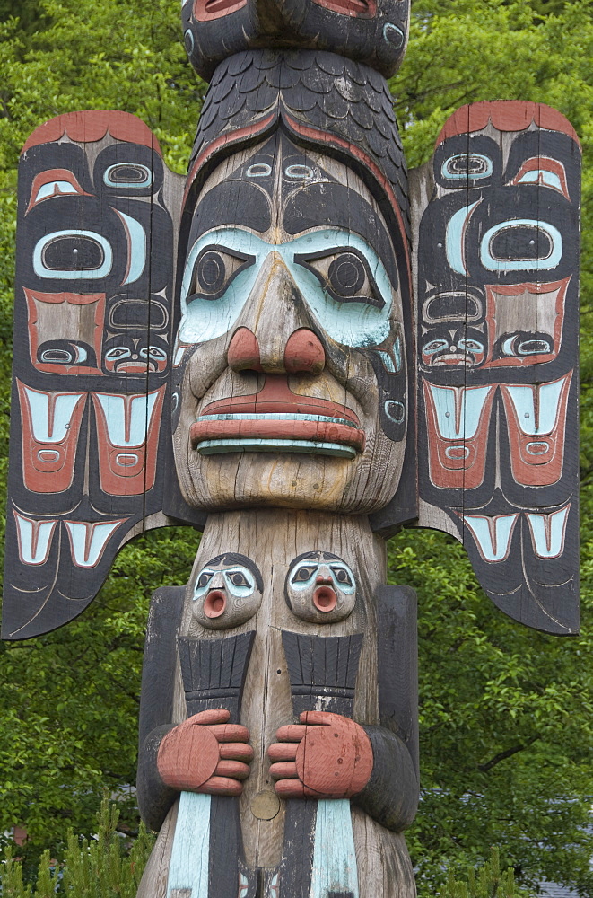 Tlingit Chief Johnson Totem Pole, Ketchikan, Alaska, United States of America, North America