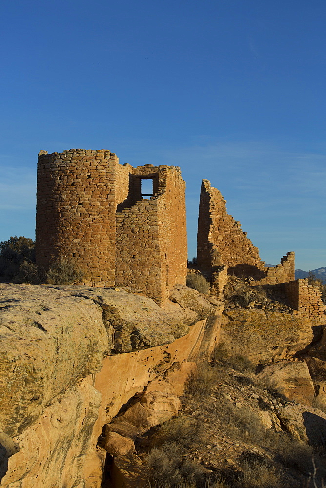 Hovenweep Castle in late afternoon, Ancestral Pueblo, Hovenweep National Monument, Utah, United States of America, North America