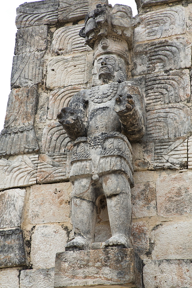 Stone Figure, Palace of the Masks (Codz Poop), Kabah Archaeological Site, Mayan Ruins, Puuc style, Yucatan, Mexico, North America