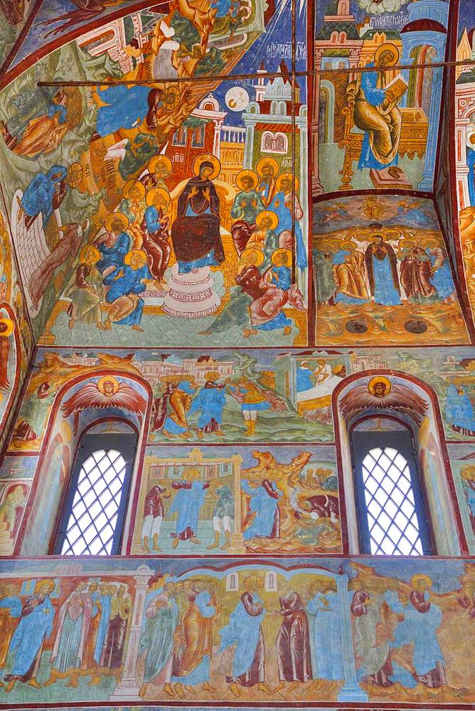 Frescoes, Miracle Image of the Saviour Church, Kremlin, Rostov Veliky, Golden Ring, Yaroslavl, Russia, Europe