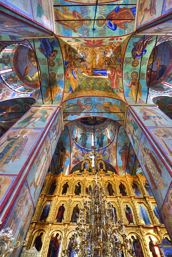 Frescoes, Holy Dormition Cathedral, The Holy Trinity Saint Sergius Lavra, UNESCO World Heritage Site, Sergiev Posad, Russia, Europe