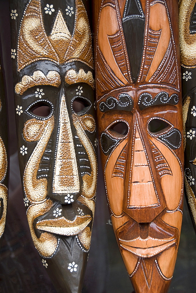 Carved wooden masks, Tampaksiring village, Bali, Indonesia, Southeast Asia, Asia