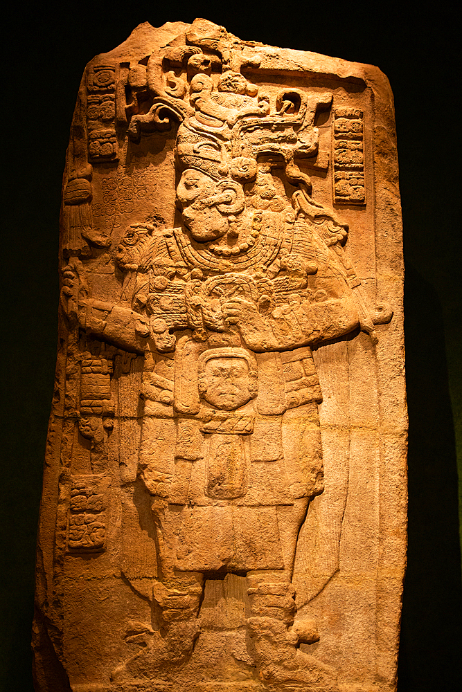 Stela 51 dating from 731 AD, from Calakmul, National Museum of Anthropology, Mexico City, Mexico, North America