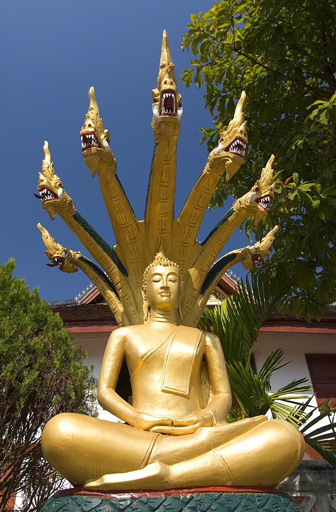 Sitting Buddha with naga heads, Wat Mai Complex, Luang Prabang, Laos, Indochina, Southeast Asia, Asia