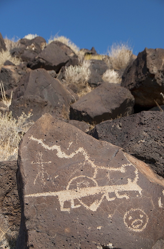 Petroglyph National Monument, petroglyphs carved into volcanic rock by American Indians 400 to 700 years ago, New Mexico, United States of America, North America