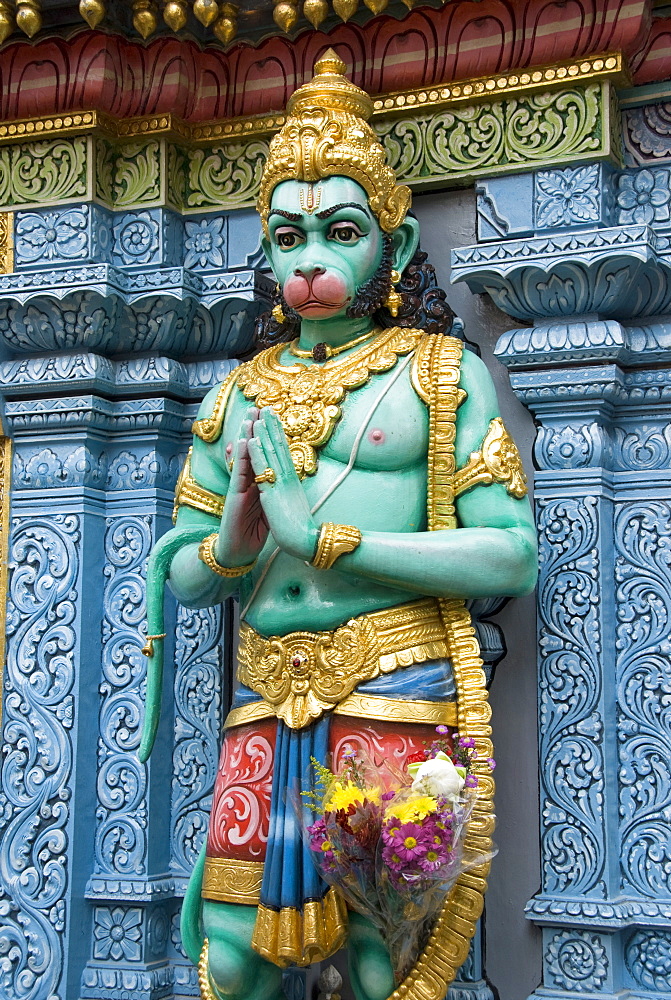 Exterior statue of the Hindu monkey god Hanuman, Sri Krishna Bagawan Temple, Singapore, Southeast Asia, Asia