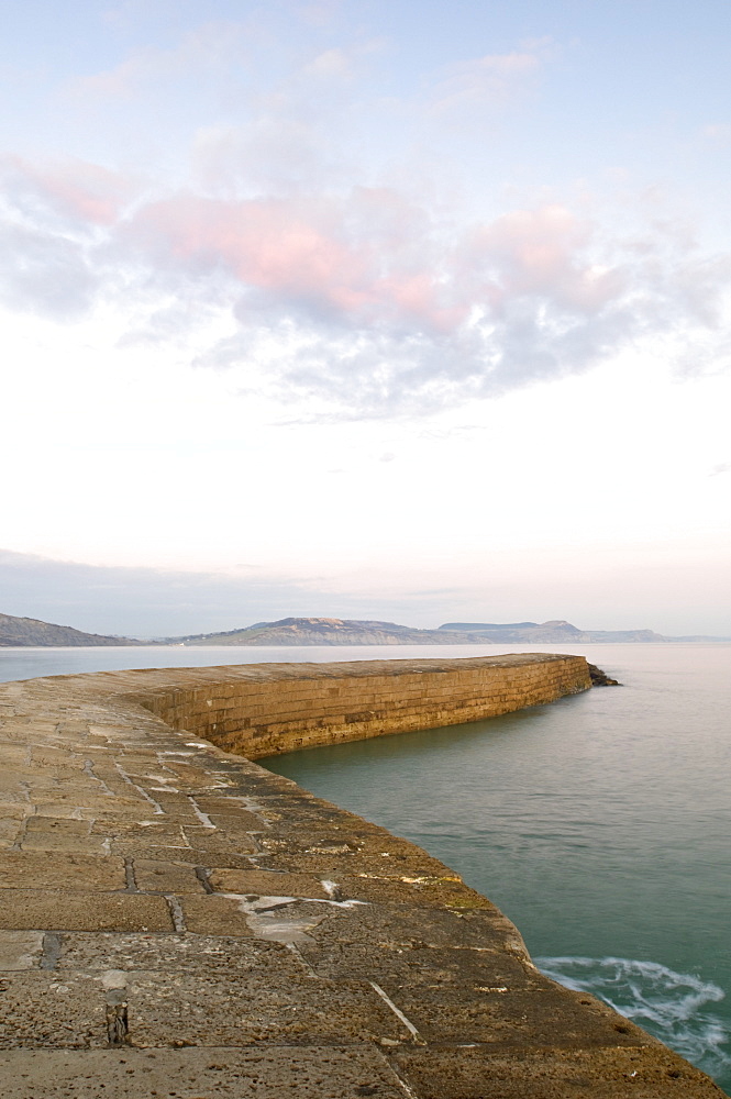 The Cobb at sunset, Lyme Regis, Dorset, England, United Kingdom, Europe 