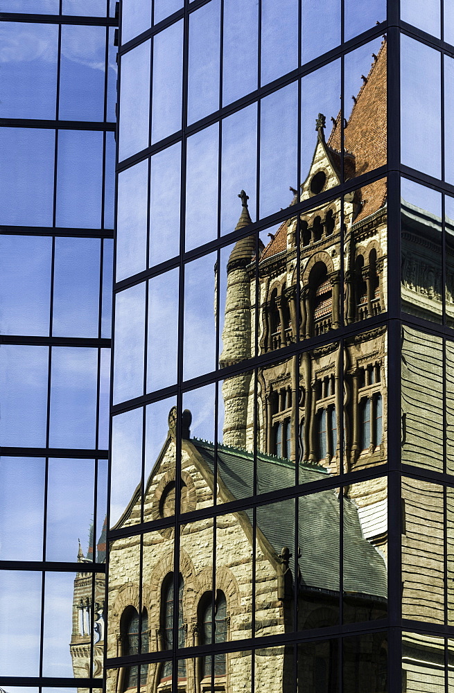 Trinity Church reflected in the John Hancock Building, Boston, Massachusetts, New England, United States of America, North America