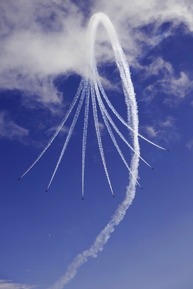 The Red Arrows display team at Bournemouth Air Festival, Dorset, England, United Kingdom, Europe