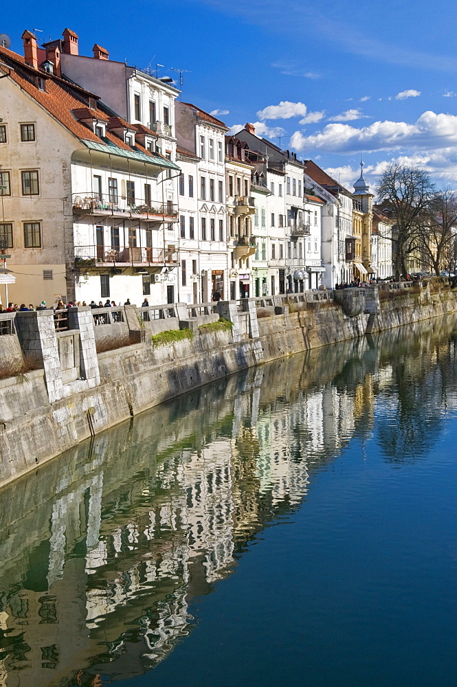 Houses along the River Ljubljanica in Ljubljana, Slovenia, Europe