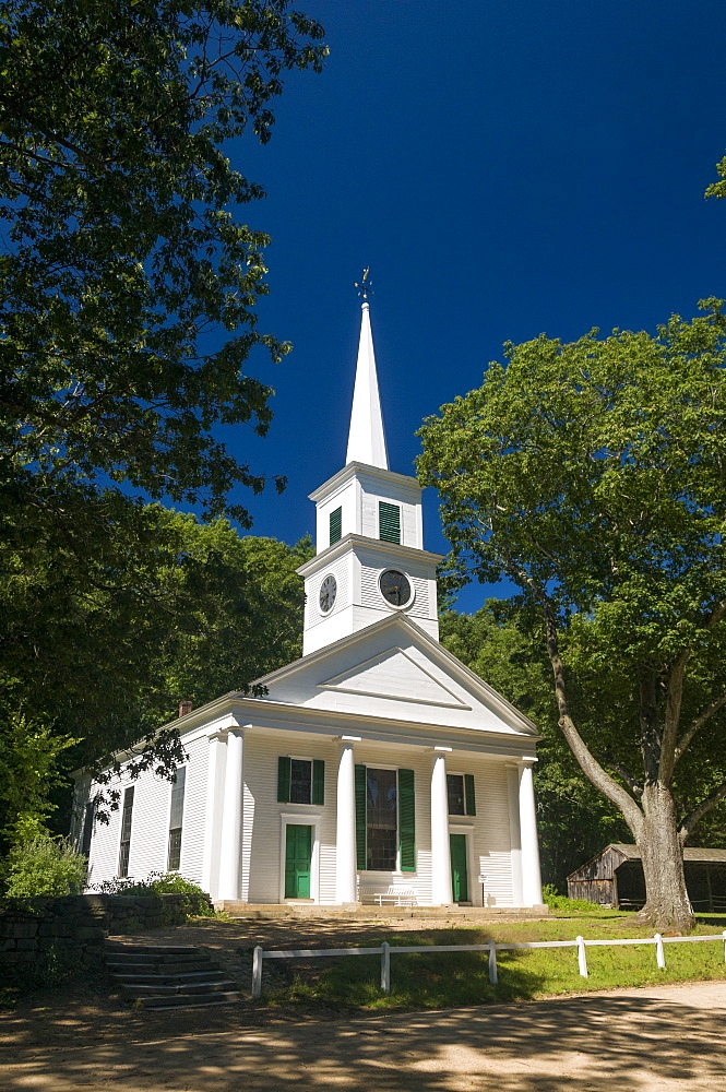 Church at Old Sturbridge Village, a living history museum depicting early New England life from 1790 to 1840 in Sturbridge, Massachusetts, New England, United States of America, North America