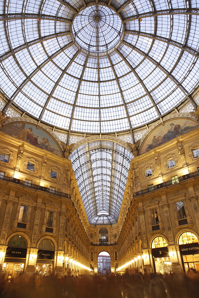 Galleria Vittorio Emanuele at dusk, Milan, Lombardy, Italy, Europe