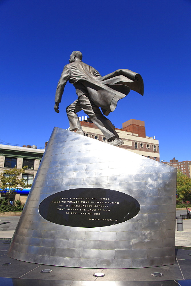 Adam Clayton Powell Jr. statue, 125th Street, Harlem, Manhattan, New York City, United States of America, North America