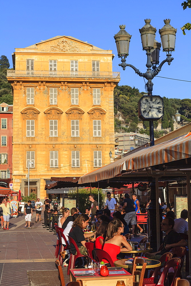 Restaurants in Cours Saleya, Nice, Alpes Maritimes, Provence, Cote d'Azur, French Riviera, France, Europe