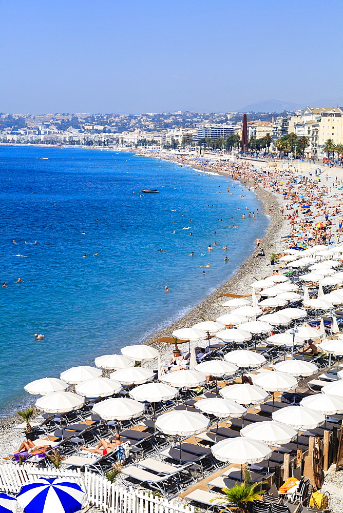 Baie des Anges and beach, Nice, Alpes Maritimes, Provence, Cote d'Azur, French Riviera, France, Mediterranean, Europe