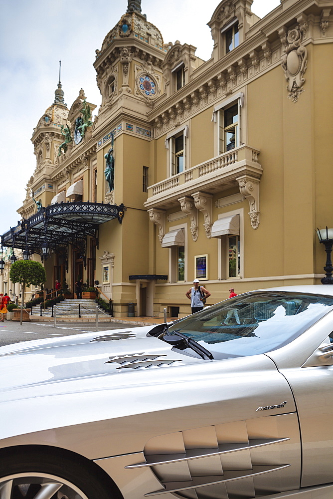 Exotic sports car outside Casino de Monte-Carlo, Monaco, Europe