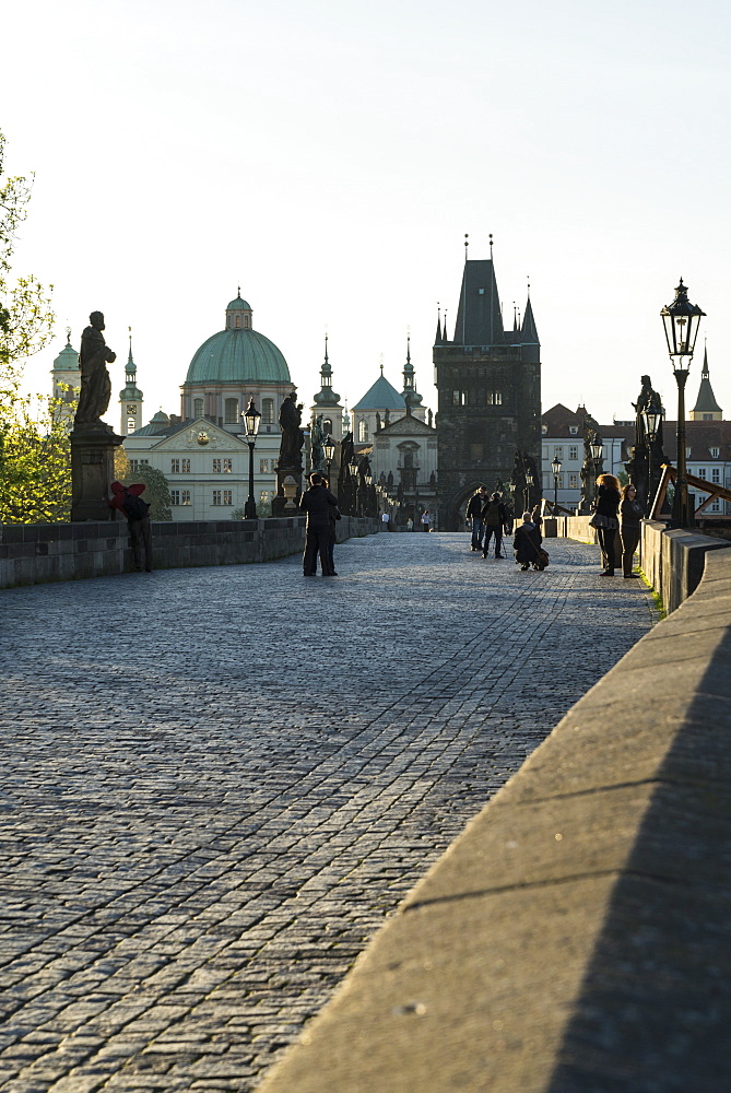 Early morning on Charles Bridge, UNESCO World Heritage Site, Prague, Czech Republic, Europe