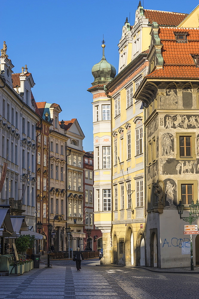 Quiet street in the Old Town, UNESCO World Heritage Site, early morning, Prague, Czech Republic, Europe