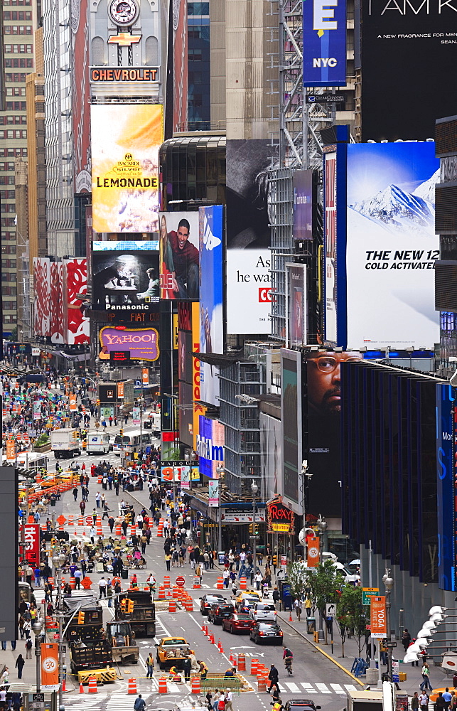 High angle view of Broadway and Times Square, Manhattan, New York City, New York, United States of America, North America