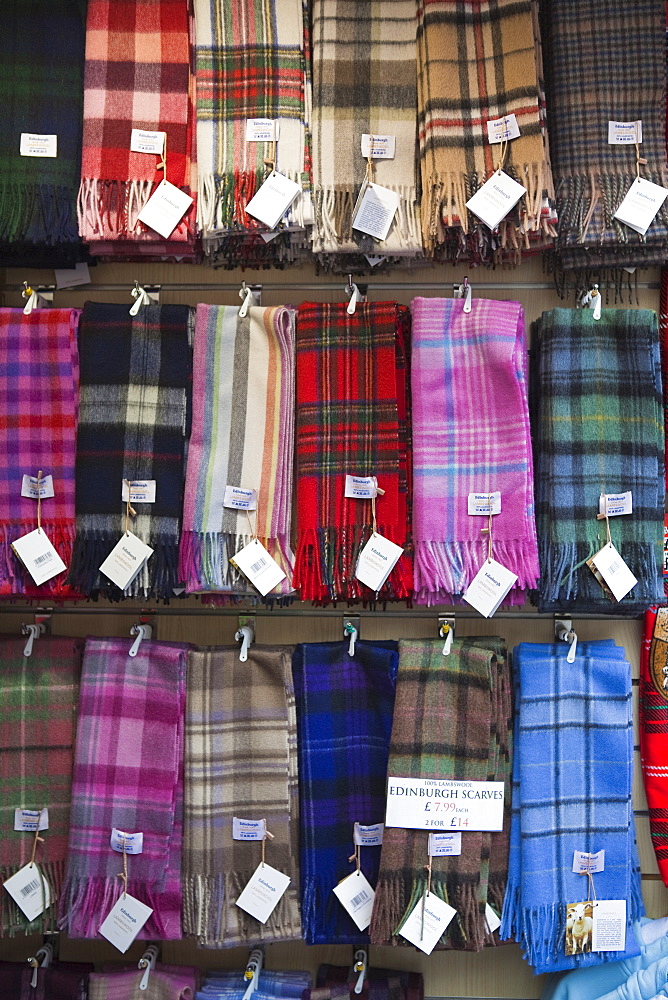 Tartan scarves, Edinburgh, Scotland, United Kingdom, Europe