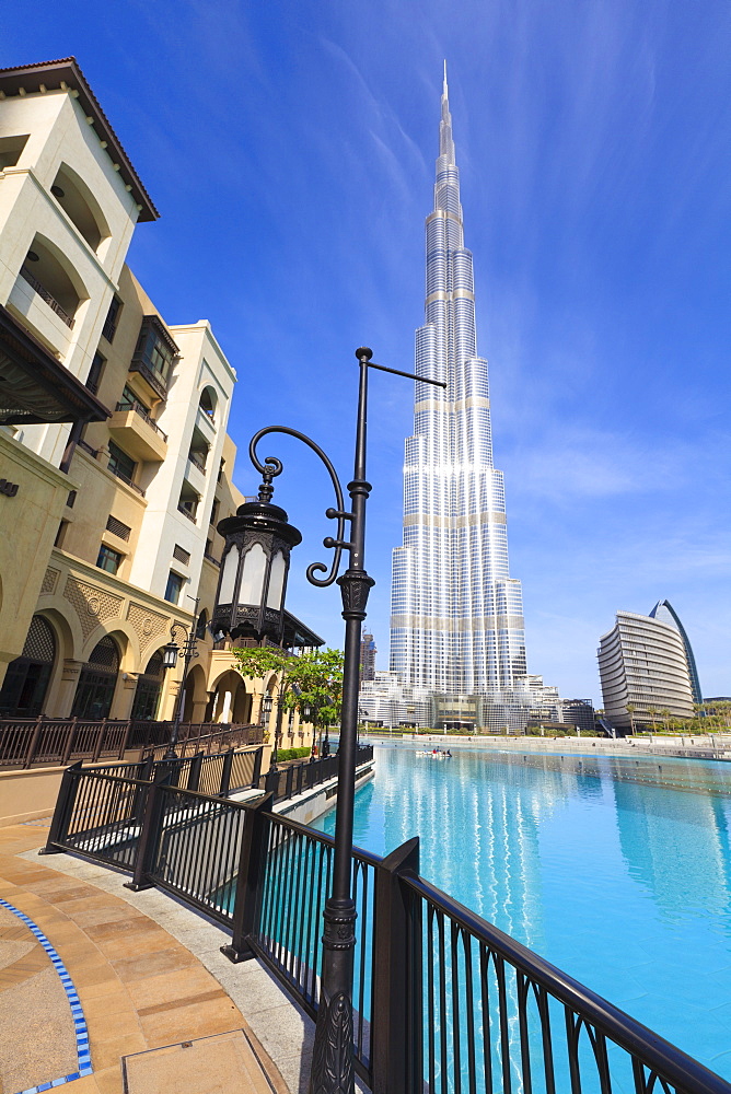 Burj Khalifa, the tallest man made structure in the world at 828 metres, and Dubai Mall, Downtown Dubai, Dubai, United Arab Emirates, Middle East