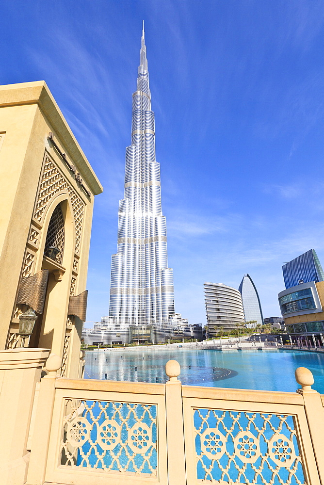 Burj Khalifa, the tallest man made structure in the world at 828 metres, and Dubai Mall, Downtown Dubai, Dubai, United Arab Emirates, Middle East