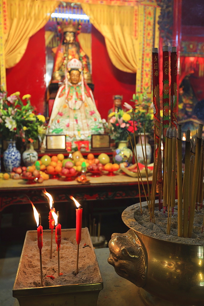 Offerings and incense in the  Man Mo Temple, built in 1847, Sheung Wan, Hong Kong, China, Asia