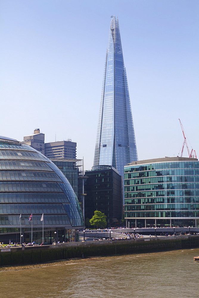 South Bank with City Hall, Shard London Bridge and More London buildings, London, England, United Kingdom, Europe