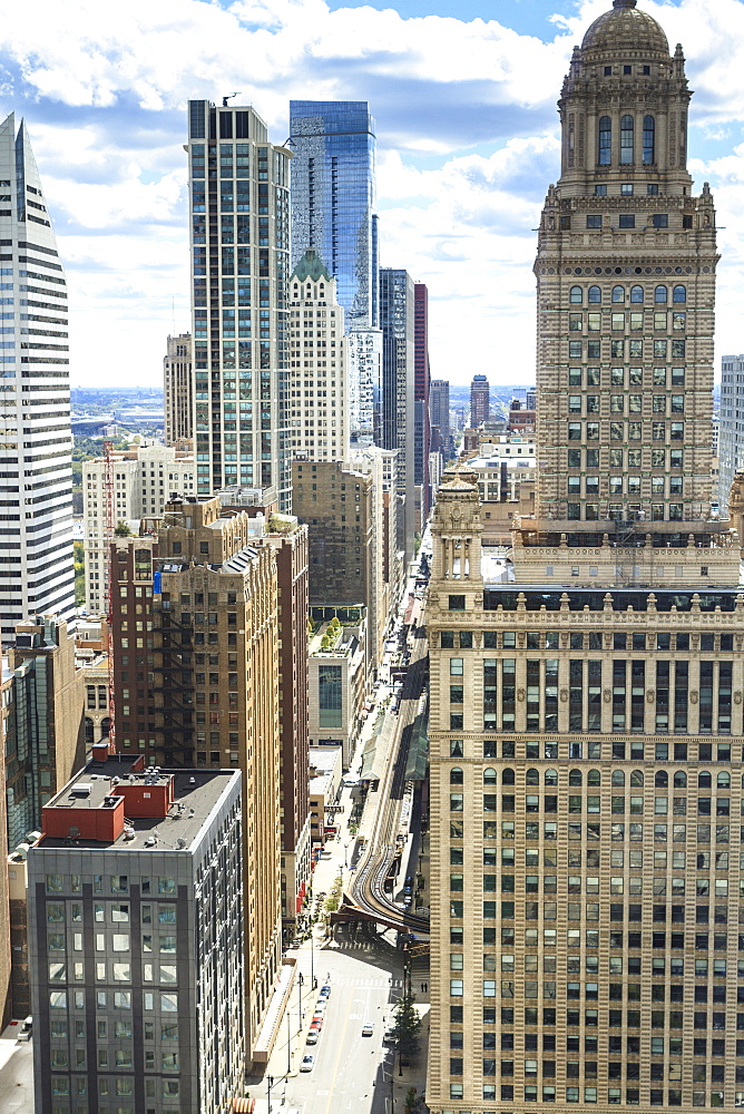 High angle view of South Wabash Avenue, The Loop, Chicago, Illinois, United States of America, North America 