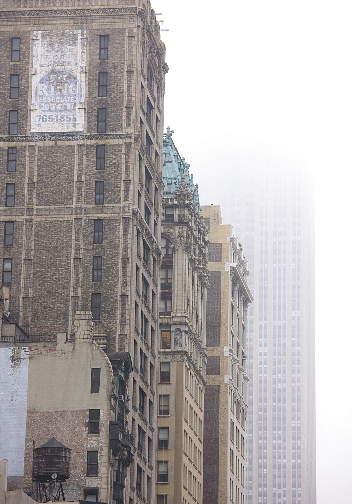 Broadway and Empire State Building shrouded in mist, Manhattan, New York City, New York, United States of America, North America