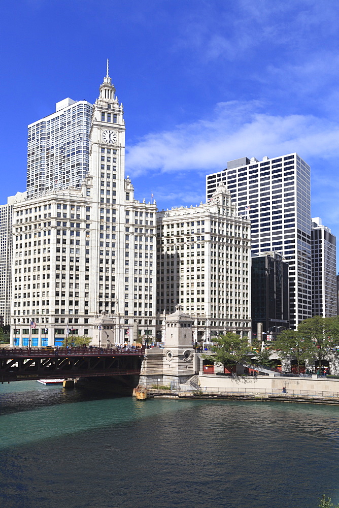 The Wrigley Building and Chicago River, Chicago, Illinois, United States of America, North America