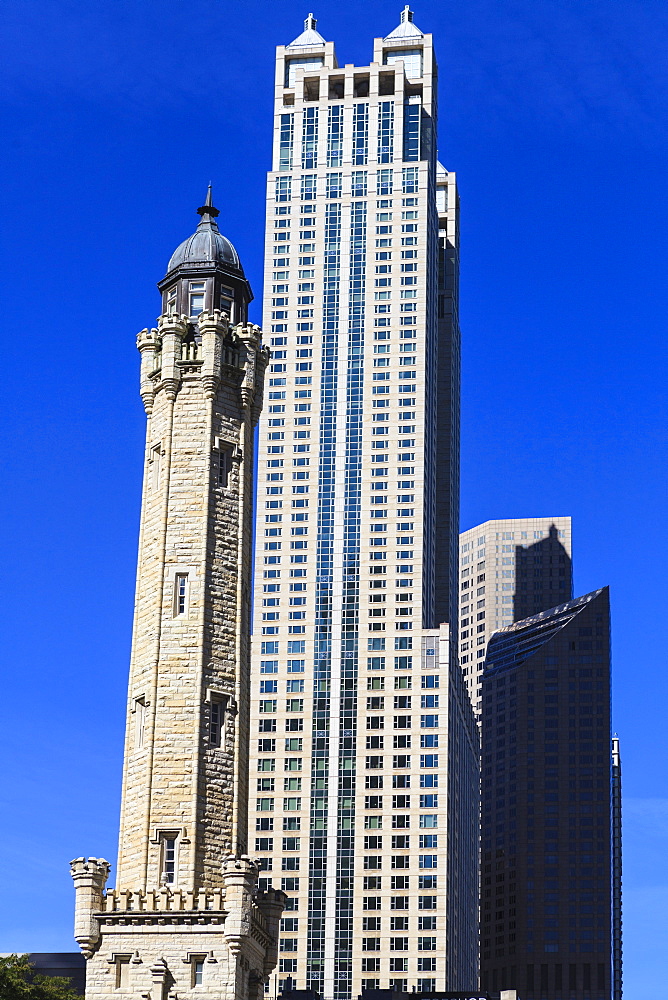 Chicago Water Tower, behind is 900 North Michigan, Chicago, Illinois, United States of America, North America