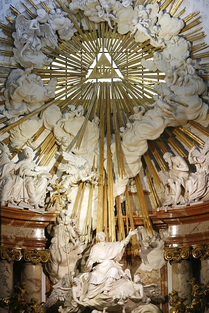 Karskirche main altar by Albert Camesina, St. Charles Borromee taken to heaven by angels, Vienna, Austria, Europe