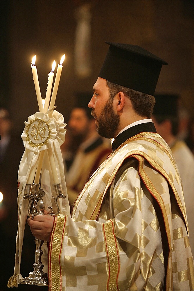 Christian Orthodox Easter week celebration in Saint Stephane Greek Orthodox cathedral, Paris, France, Europe