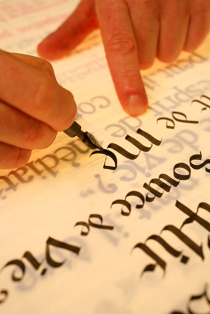 Calligraphy at Belloc Abbey, Urt, Pyrenees Atlantique, France, Europe