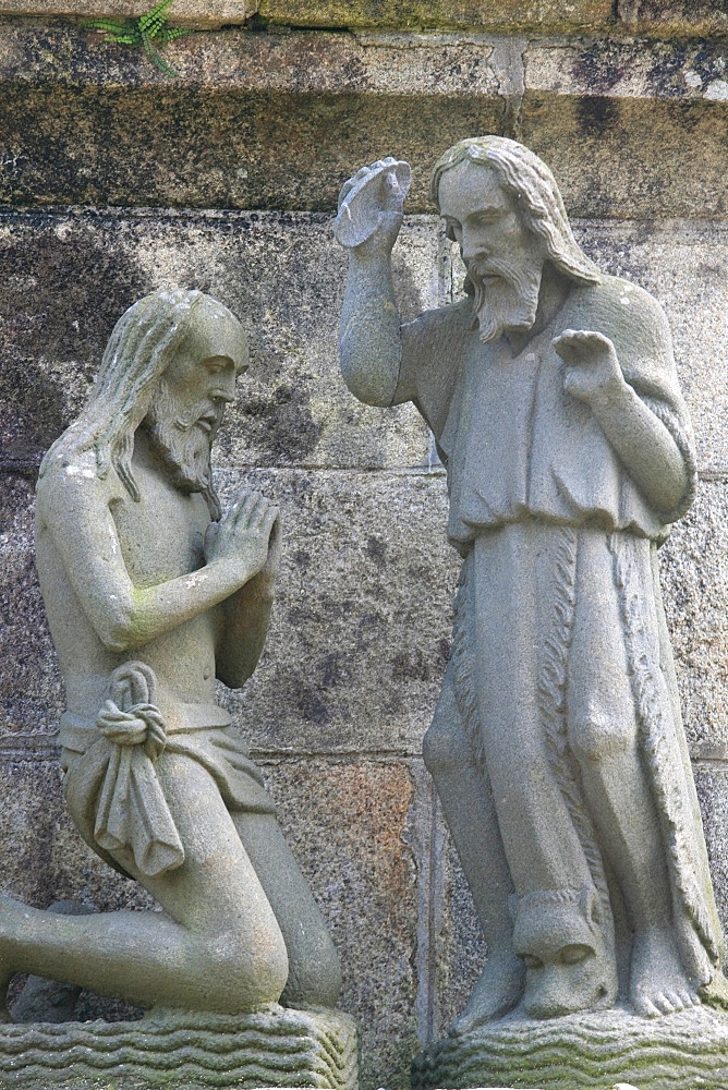 Baptism in the Life of Jesus on the Plougonven calvary, Plougonven, Finistere, Brittany, France, Europe