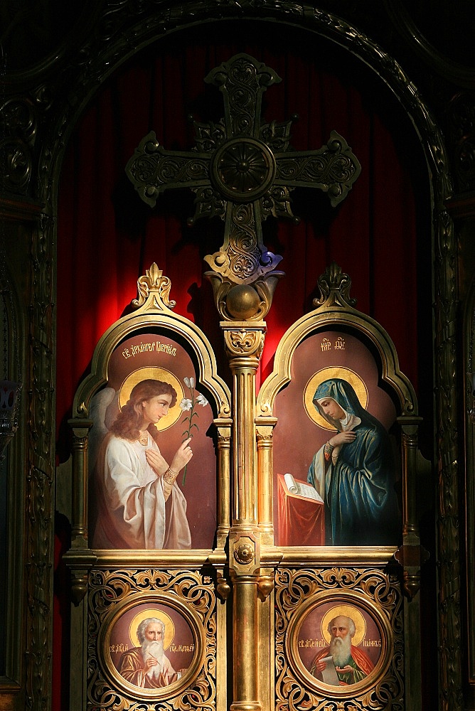 Iconostasis in Aghios Andreas monastery church on Mount Athos, Greece, Europe