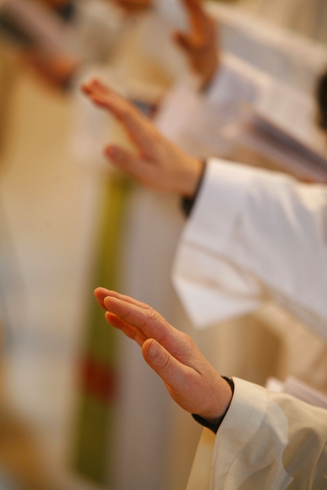 Priests at Easter Thursday Mass in St. Peter's Basilica, Vatican, Rome, Lazio, Italy, Europe