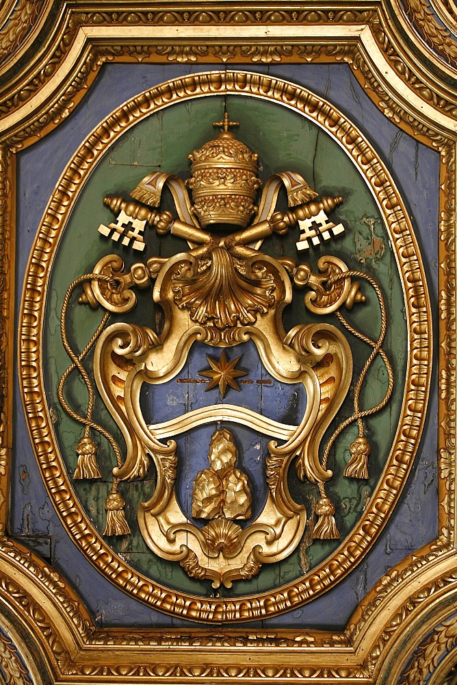 Pope's coat of arms in San Clemente basilica, Rome, Lazio, Italy, Europe