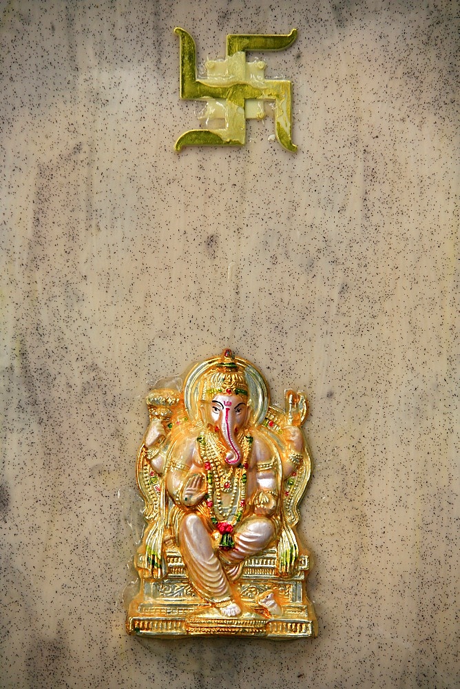 Ganesh and swastika, Batu Caves, Kuala Lumpur, Malaysia, Southeast Asia, Asia