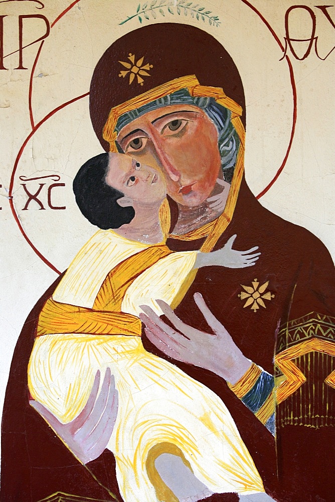 Virgin and Child painting at Keur Moussa Abbey, Keur Moussa, Senegal, West Africa, Africa