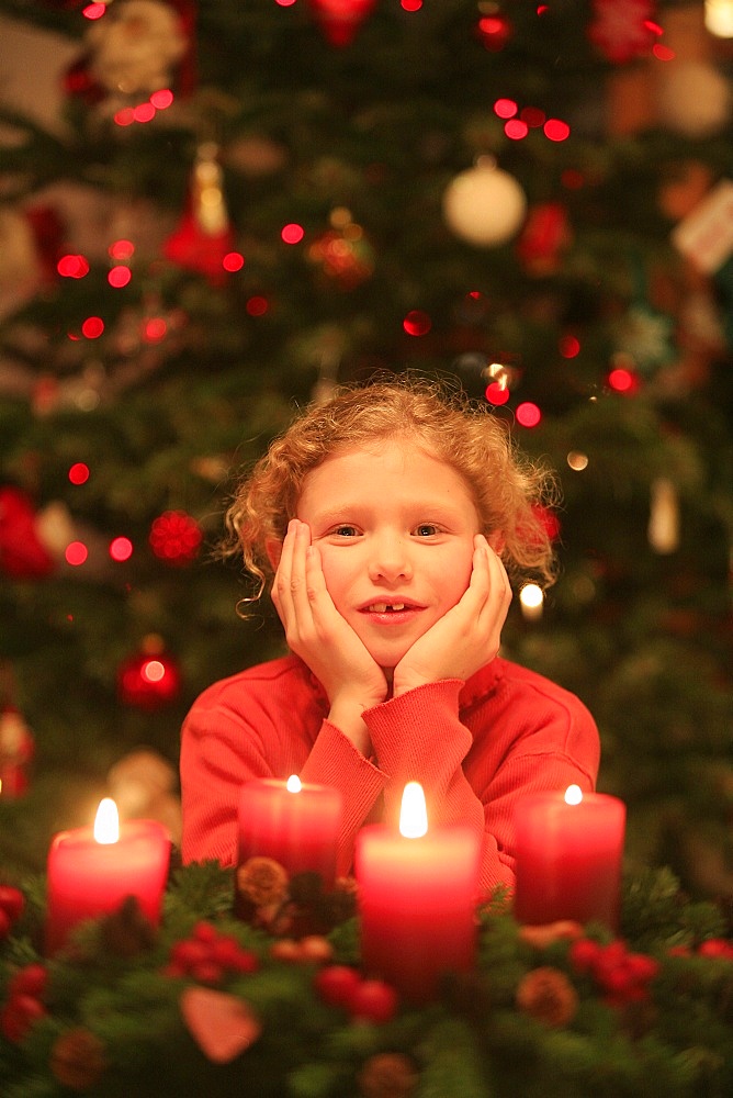 Advent candles and Christmas tree, France, Europe