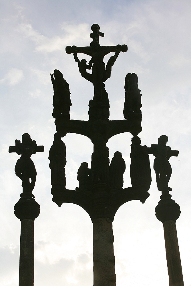 Saint-Thegonnec calvary, depicting the Crucifixion, Saint Thegonne, Finistere, Brittany, France, Europe