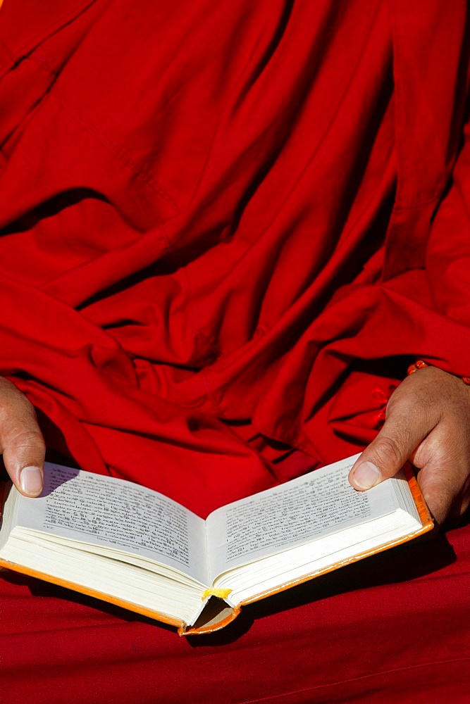 Tibetan monk reading, Paris, France, Europe