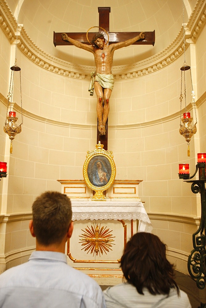 Prayer in chapel, Victoria, Gozo, Malta, Europe