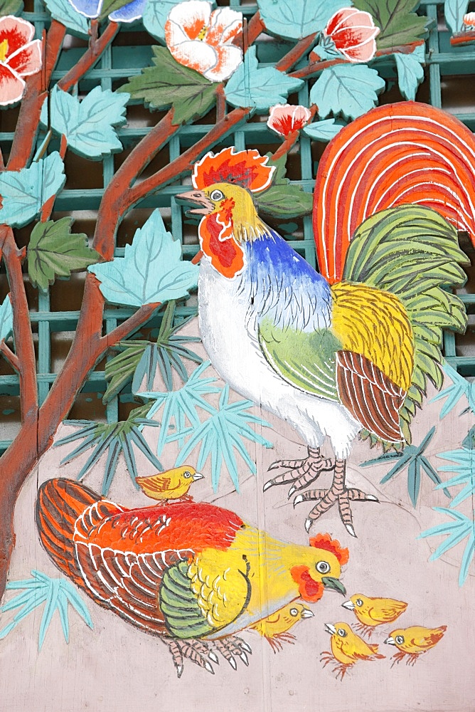 Rooster, hen and chicks, Seoul, South Korea, Asia