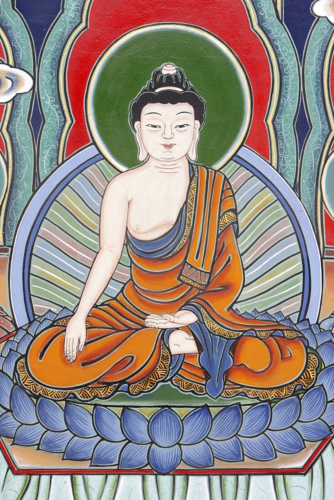 Meditation posture depicted in Life of Buddha, Seoul, South Korea, Asia