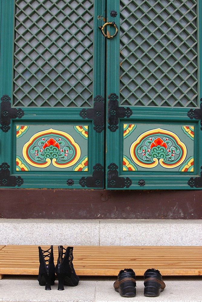 Shoes outside Bongeunsa temple, Seoul, South Korea, Asia